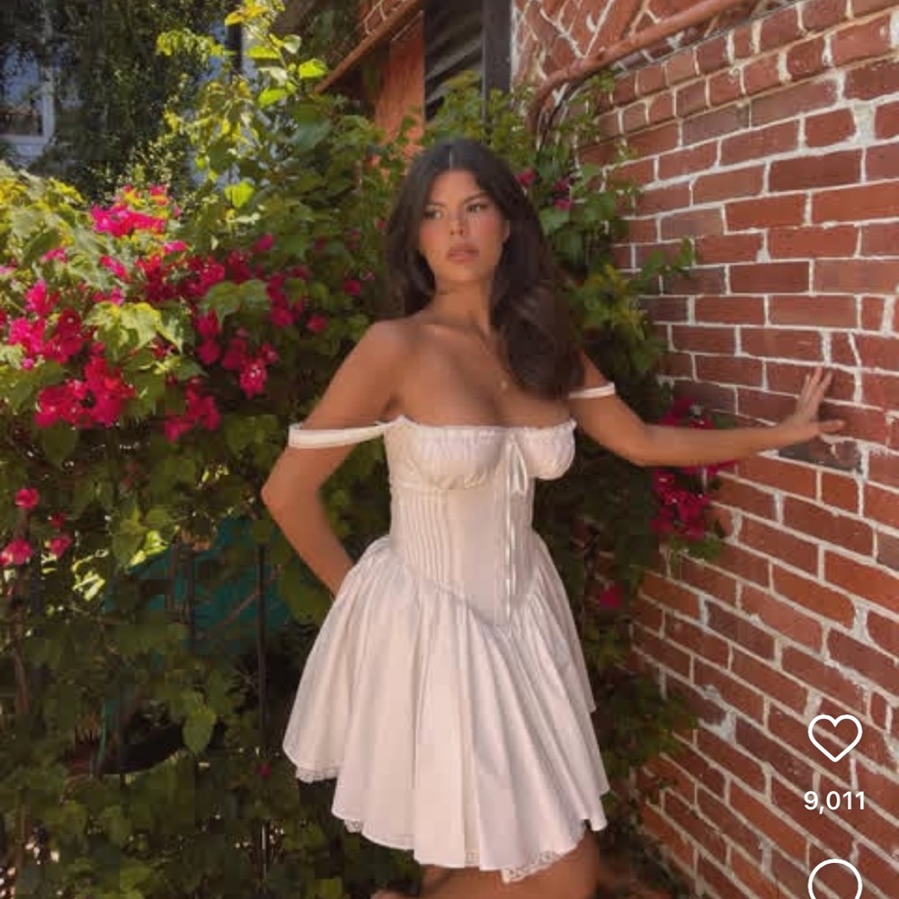 House of CB Cream Babydoll Mini Dress Sweetheart Neckline